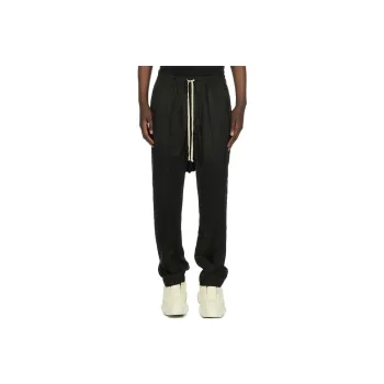 RICK OWENS/RO Drawstring Long In Black Cupro Japonette Casual Pants Men's Black