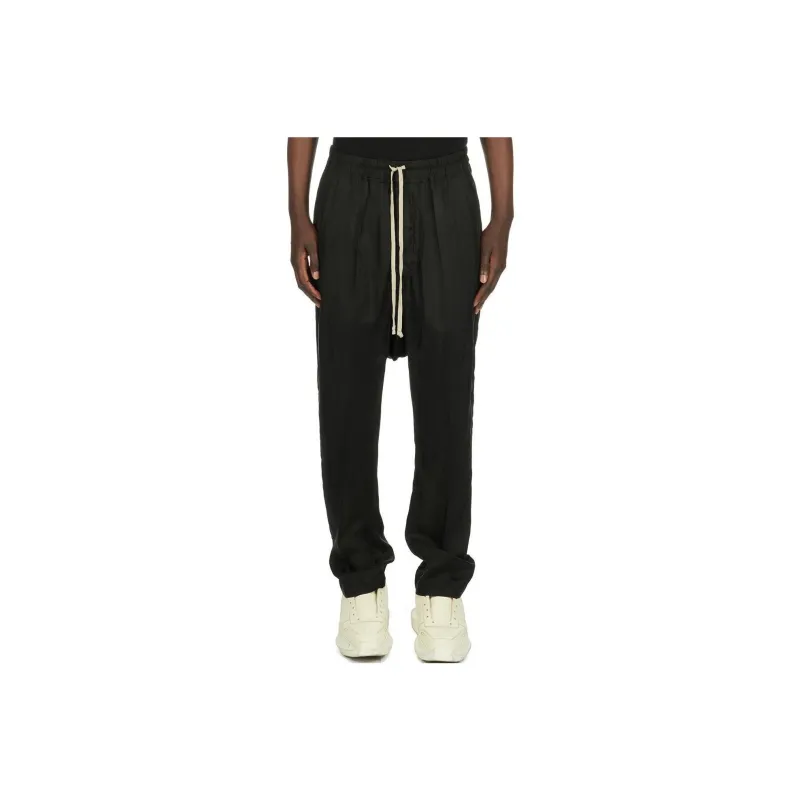 RICK OWENS/RO Drawstring Long In Black Cupro Japonette Casual Pants Men's Black-0