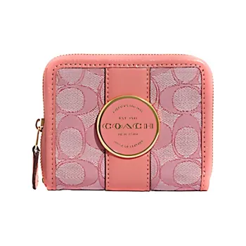 COACH Lonnie Fabric With Leather Clutches Wallets Mini Women's Toffee Pink Macaron Color Series