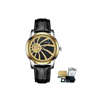 Sanda Automatic Mechanical Movement Leather Strap Watch Men's Watches Black Dial