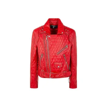 BALMAIN Lace-Up Detailed Leather Biker Jacket