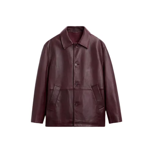 ZARA Leather Jacket Men's Burgundy Red
