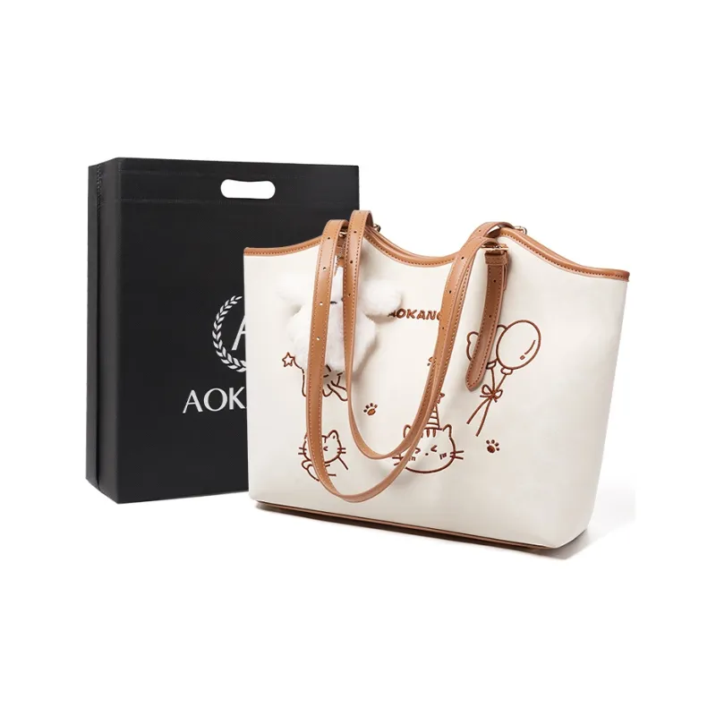 AOKANG Polyurethane Leather Tote Bag, Shoulder Bag Large Size Women's Pink/White/Black/Apricot-0