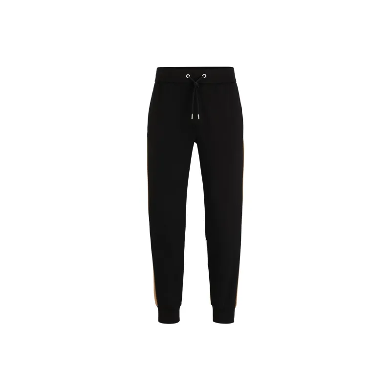 HUGO BOSS Cotton Blend Tracksuit Bottoms With Colour Blocking Knitted Sports Pants Men's Black-0