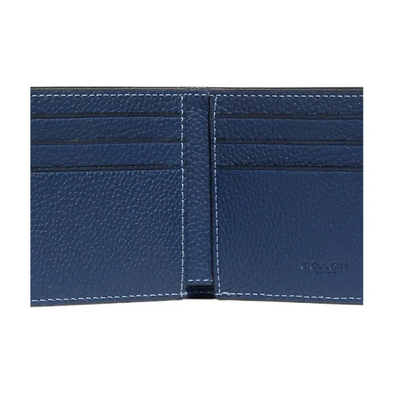 COACH Billfold Wallet Soft Polished Pebbled Leather Coin Purse Wallets Card Holders Men's Royal Blue-2