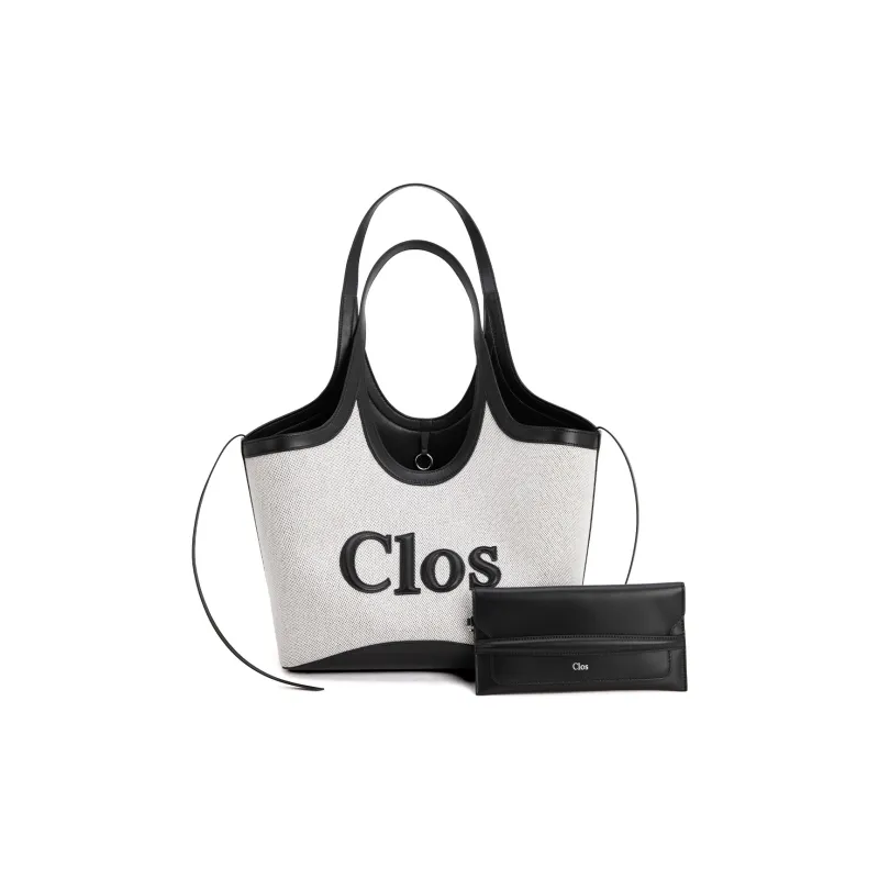 Clos Cow Leather Shoulder Bag Large Size Women's Canvas Black, Canvas Brown-1