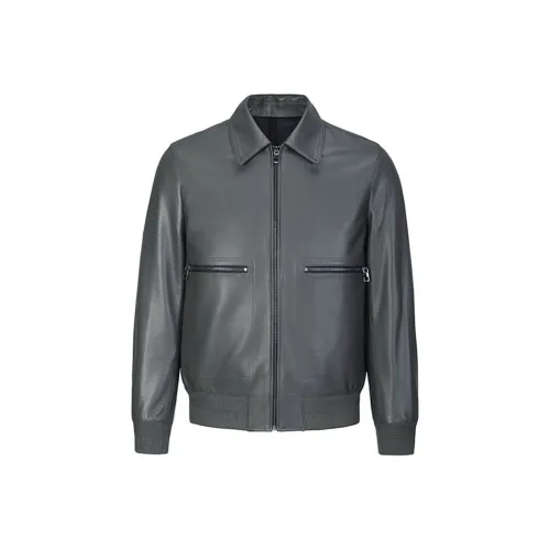 DAVID NAMAN Leather Jacket Men's Gray