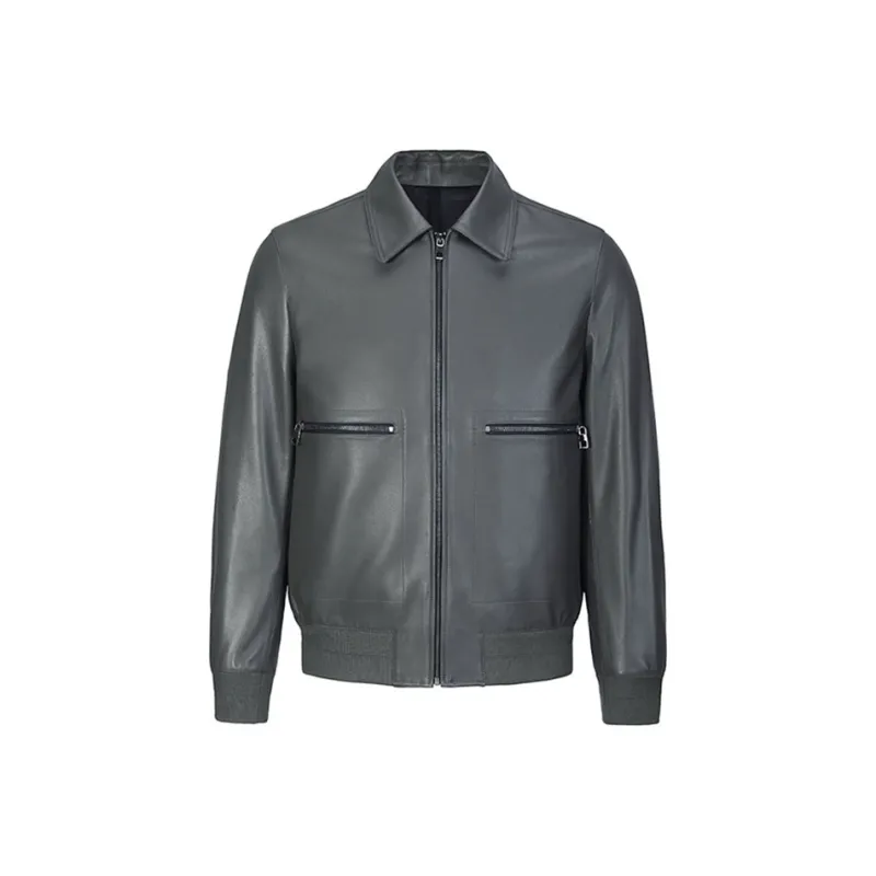 DAVID NAMAN Leather Jacket Men's Gray-0