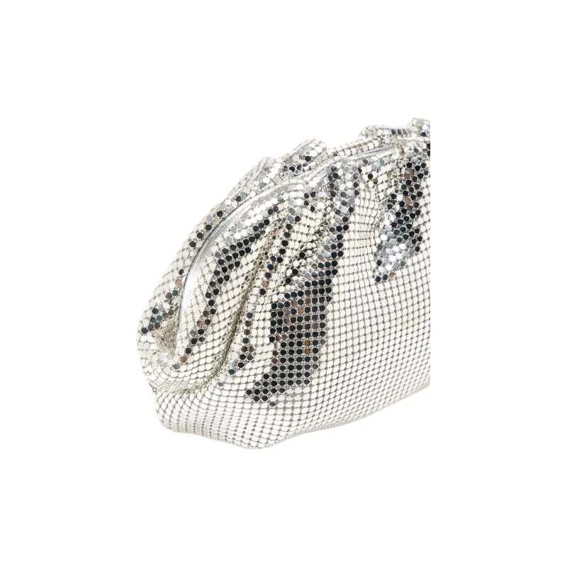 STUDIO AMELIA Silver Mesh One Shoulder Clutch Mini Women's Silver-2