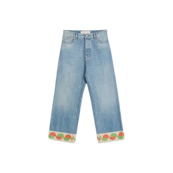 Valentino Logo Patch Wide Leg Jeans