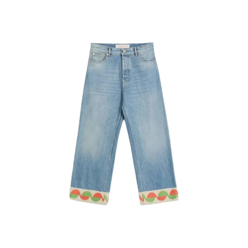 Valentino Logo Patch Wide Leg Jeans-0
