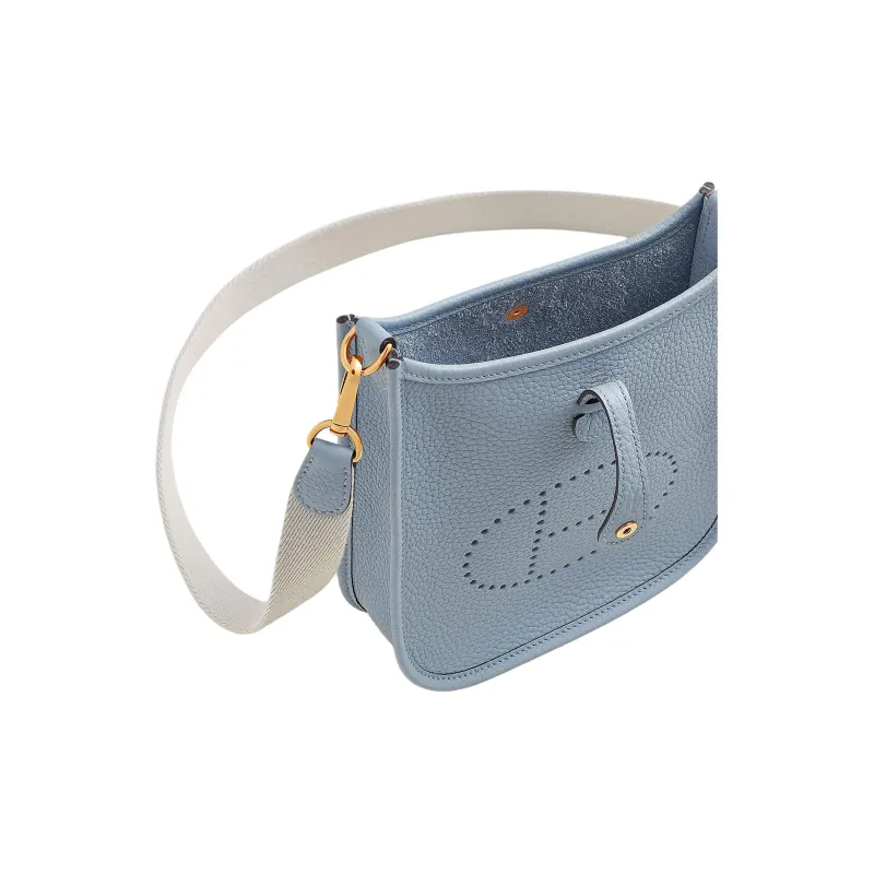 HERMES Evelyne Clemence Calfskin Shoulder Bag Women's Linen Blue & Pearl Gray-3