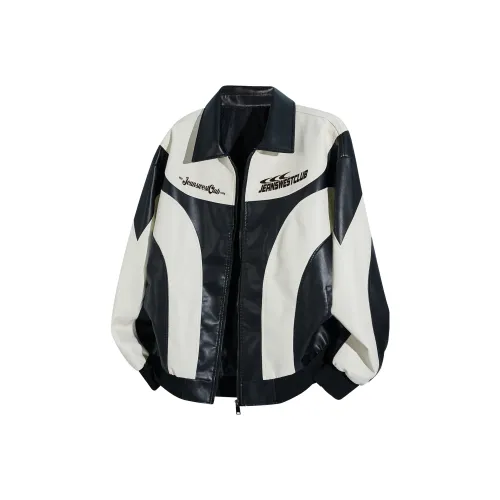 JEANSWEST CLUB Leather Jacket Unisex White Gold