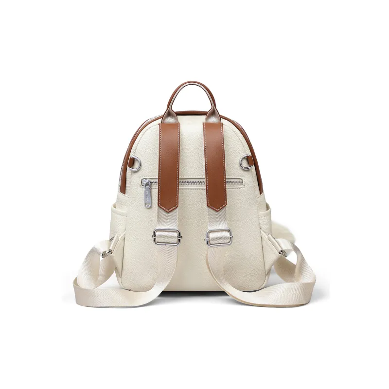 PT'SON Cow Leather Backpack Regular Women's Ecru/Black-4