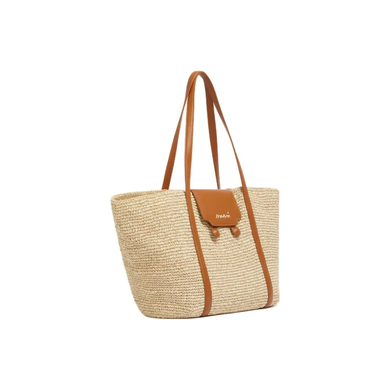 MARNI Trunkaroo Paper With Cow Leather Tote Bag, Shopping Bag, Shoulder Bag Medium Size Women's Beige & Brown-1