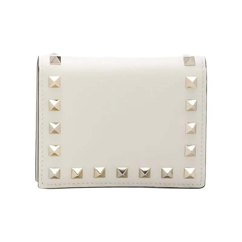 Valentino Rockstud Calfskin Wallet Women's White-1