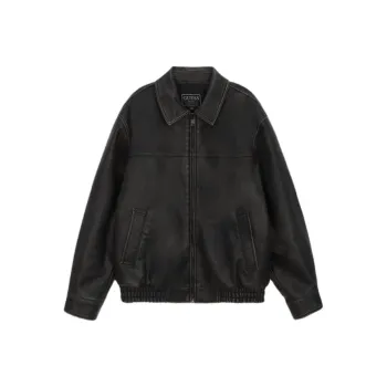 GUESS Leather Jacket Unisex Black