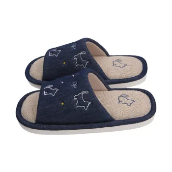 SHIGUDE Cotton Linen Blend Slippers Women's Deep Blue