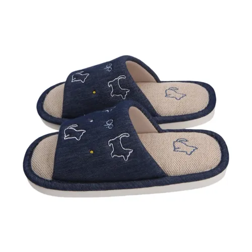 SHIGUDE Cotton Linen Blend Slippers Women's Deep Blue