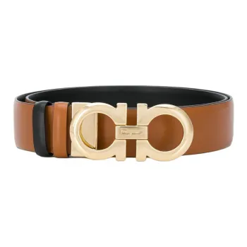 FERRAGAMO Cow Leather, Metal Leather Belts Women's Brown 3,5CM