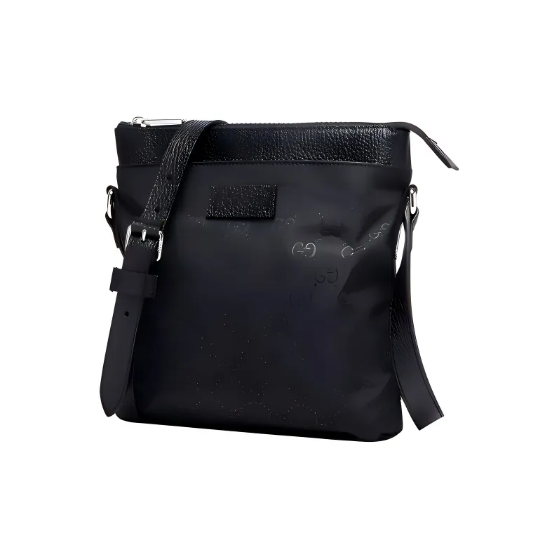 GUCCI Nylon And Leather Messenger Bag Shoulder Bag Crossbody Bag Small Size Men's Black-1