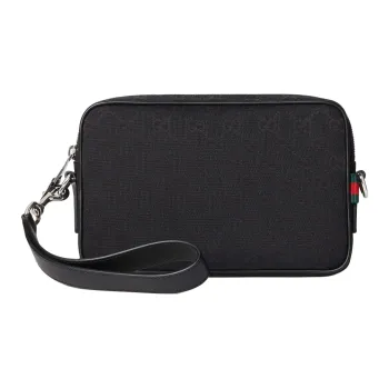 GUCCI Canvas With Leather Trim Canvas Bag, Shoulder Bag Small Size Men's Black