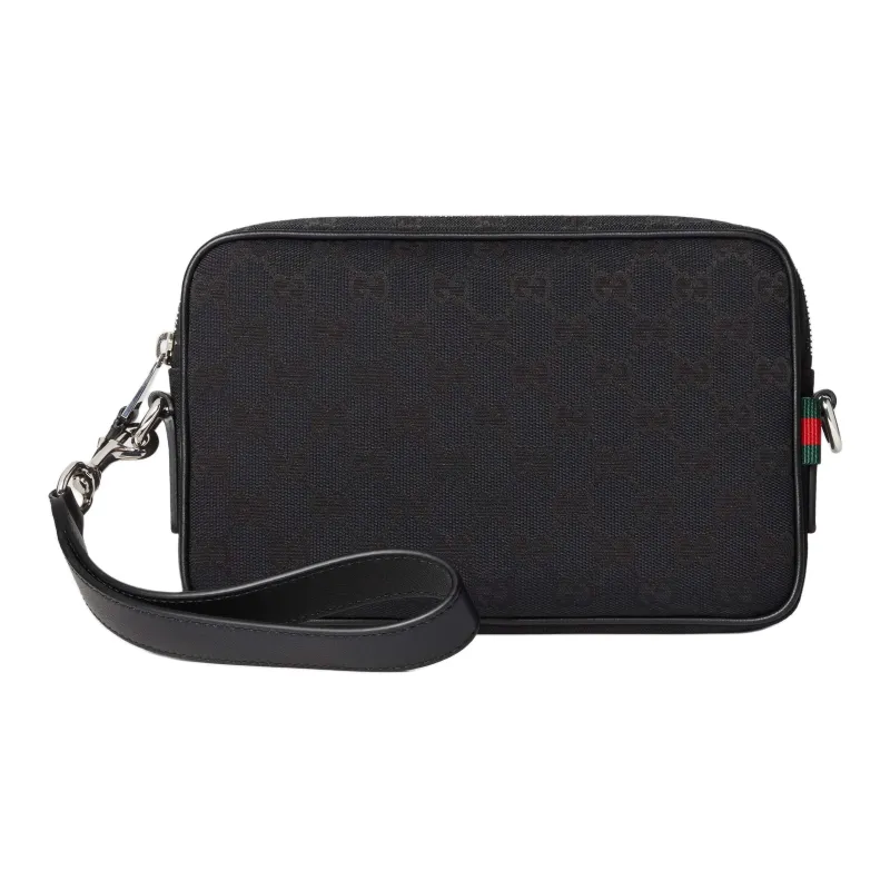 GUCCI Canvas With Leather Trim Canvas Bag, Shoulder Bag Small Size Men's Black-0