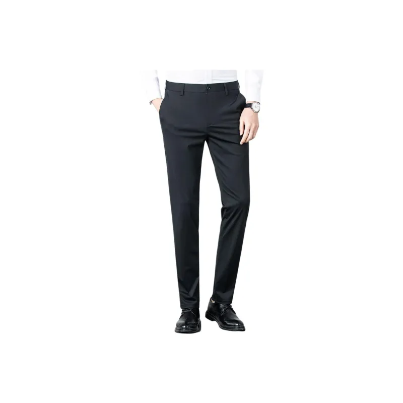 Red Bean Zip Closure Draped Easy to Care for Casual Pants Men's Black-0