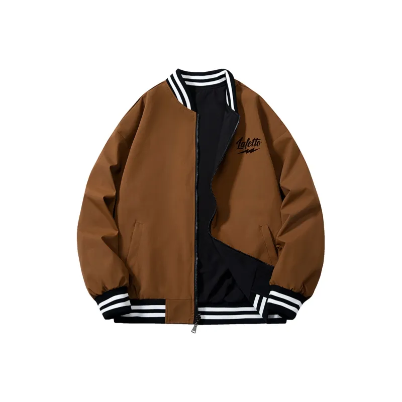 Lafetto Baseball Jacket Coat Unisex Khaki/Black-6