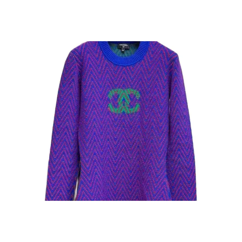 CHANEL 21K Long Sleeved Dress Women's Blue Purple-2