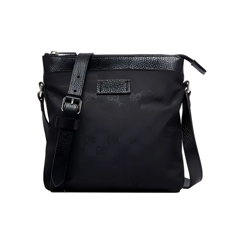 GUCCI Nylon And Leather Messenger Bag Shoulder Bag Crossbody Bag Small Size Men's Black-0