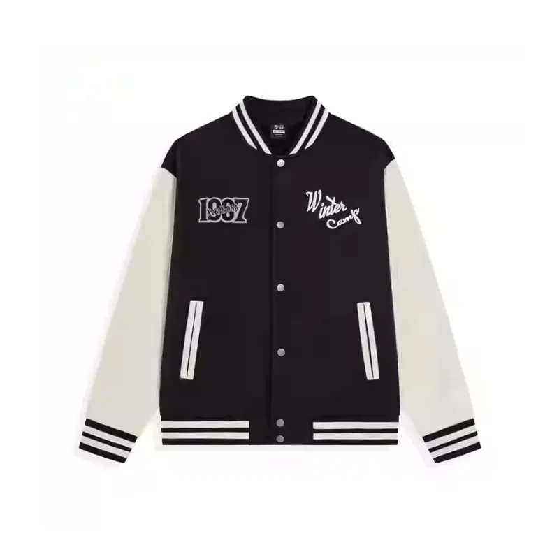 XTEP Sports Life Collection Baseball Jacket Men's Jet Black/Cotton White-0