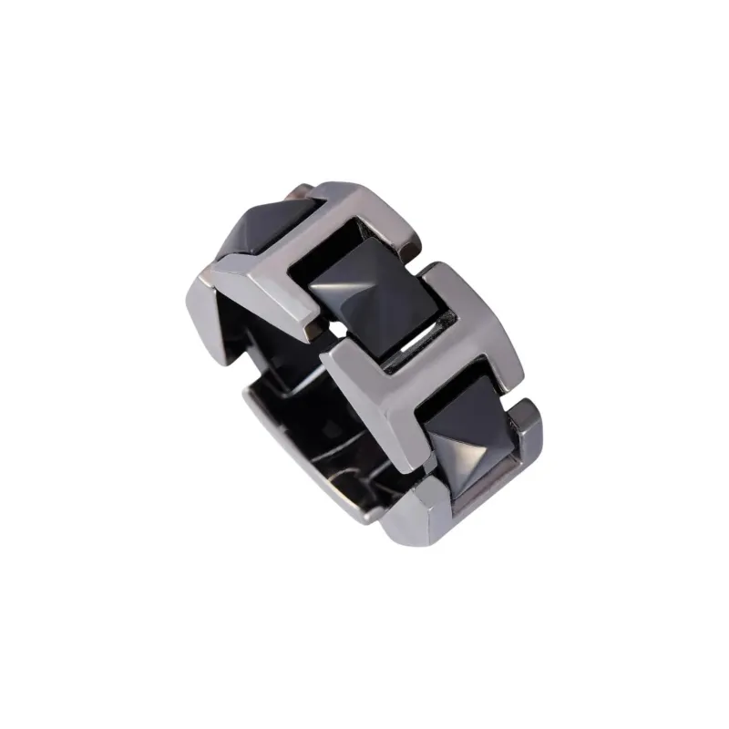 VERSACE 18K White Gold And Ceramic Logo engraved Ring-1