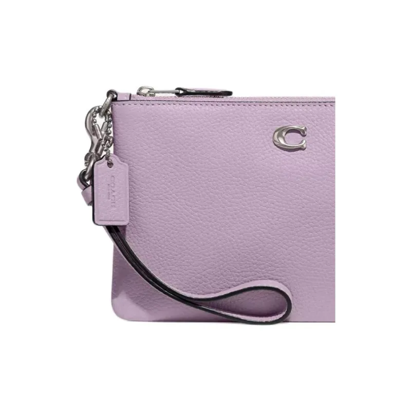 COACH Wristlet Polished Grained Leather Clutch Wrist Bag Small Size Women's Light Purple-4
