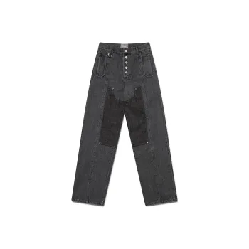 PRIVATE POLICY Washed Panel Jeans Casual Pants Unisex Dark Gray