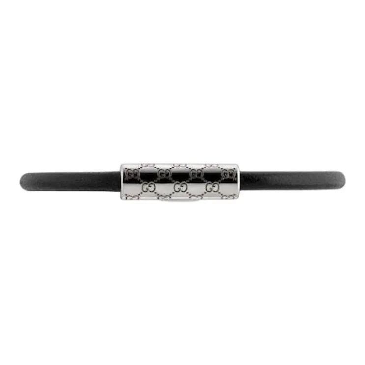 GUCCI Leather, Palladium Bracelets Unisex Black-2