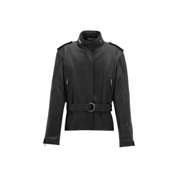 SAINT LAURENT High Neck Belted Short Jacket