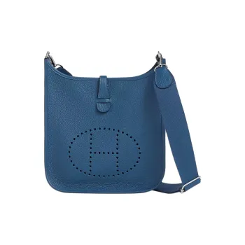 HERMES Evelyne Clemence Bullock Leather Shoulder Bag Women's Blue