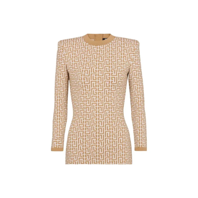 BALMAIN Long-Sleeved Dresses Women's Almond Beige-4