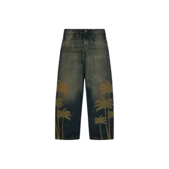 PALM ANGELS Laser Palm Wide Leg Jeans