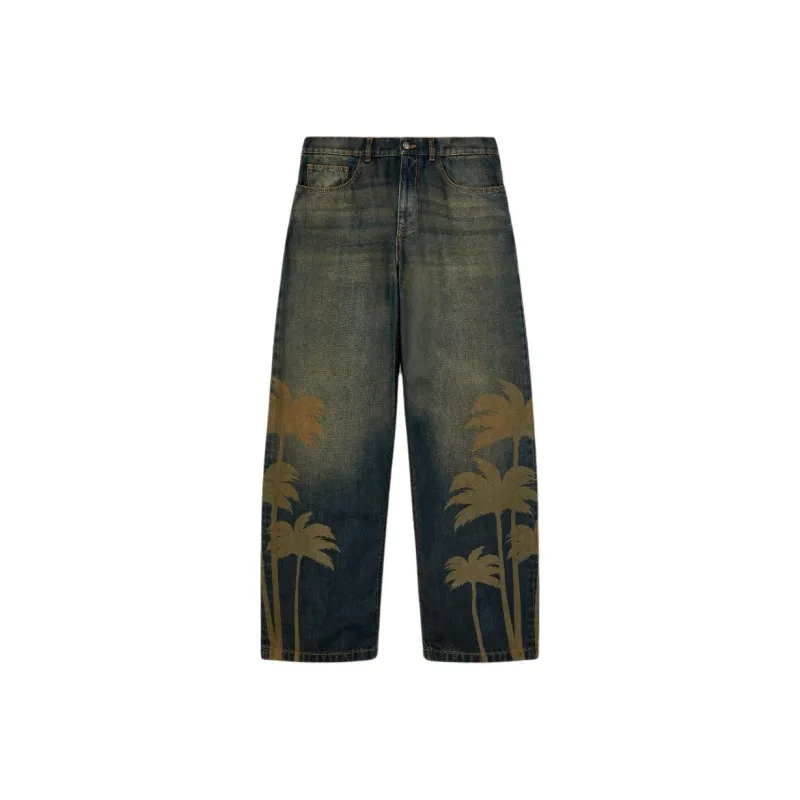 PALM ANGELS Laser Palm Wide Leg Jeans-0