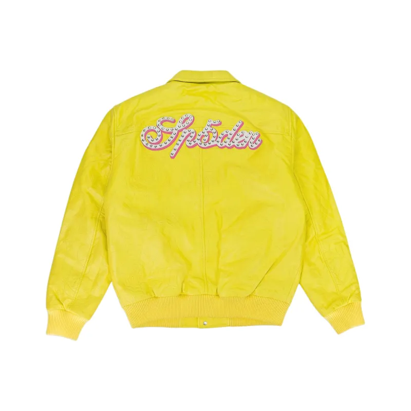 Sp5der Debossed Web Leather Jacket-1