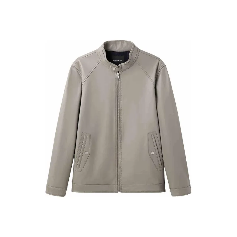 PEACEBIRD MEN Leather Jacket Men's Subdued Aqua Green-0