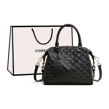 COMELY Cow Leather Mom Bag, Crossbody Bag, One Shoulder Pillow Bag, Boston Bag Regular Women's Black