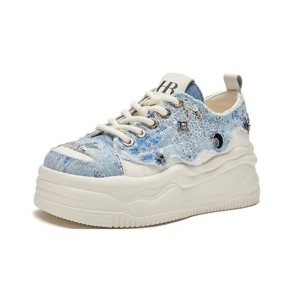HR Low Top Skateboard Shoes Women's Beige Blue-1