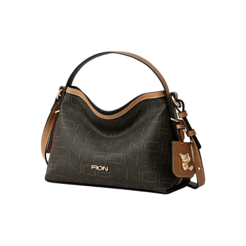 FION Artificial Leather Shoulder Bag, Crossbody Bag, Handbag Medium Size Women's Dark Coffee Brown-1
