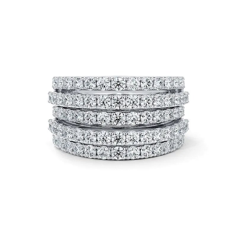 De Beers 18kt White Gold Db Classic Five Line Diamond Band Ring-0