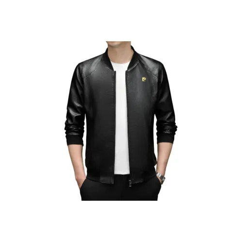 PIERRE CARDIN Leather jacket refracted Men's Black