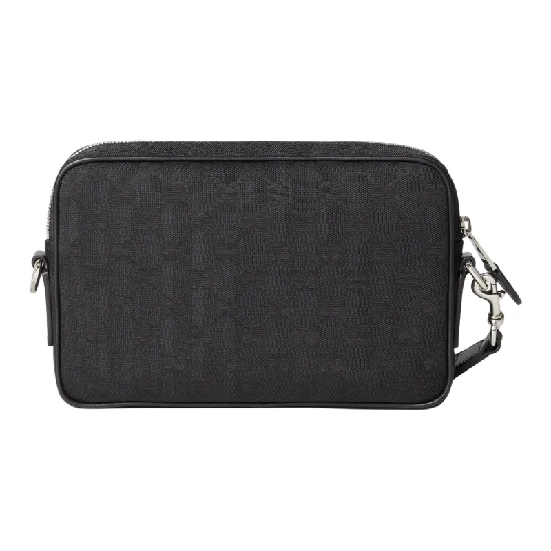 GUCCI Canvas With Leather Trim Canvas Bag, Shoulder Bag Small Size Men's Black-4