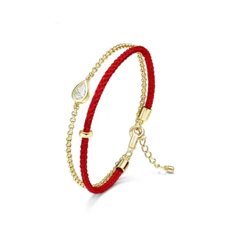 HEFANG All Things Spiritual Collection 925 Sterling Silver Water Drop Red String Double Layer Bracelet Women's